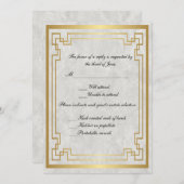 Invitation Marbre blanc de cadre géométrique or Mariage RSVP (Devant / Derrière)
