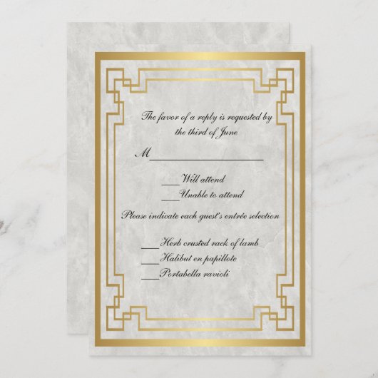 Invitation Marbre blanc de cadre géométrique or Mariage RSVP (Devant / Derrière)