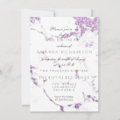 Invitation Marbre Blanc de Carrare Paillettes Violet Lavande  (Devant)