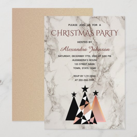 Invitation Marbre blanc de Noël et Rose Gold Elegant (Devant / Derrière)