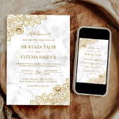 Invitation Marbre blanc dentelle or Mariage musulman islamiqu