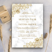 Invitation Marbre blanc dentelle or Mariage musulman islamiqu