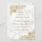 Invitation Marbre blanc dentelle or Mariage musulman islamiqu (Devant)