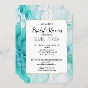 Invitation Marbre blanc d'or Aqua Mint