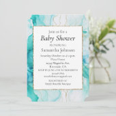 Invitation Marbre blanc d'or Aqua Mint (Debout devant)