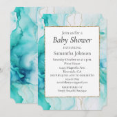 Invitation Marbre blanc d'or Aqua Mint (Devant / Derrière)