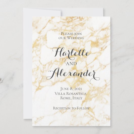 Invitation Marbre blanc et or (Devant)