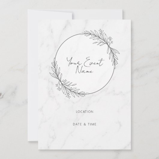 Invitation Marbre Blanc Feuille Grise (Devant)