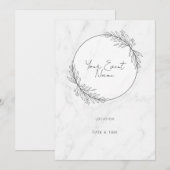 Invitation Marbre Blanc Feuille Grise (Devant / Derrière)