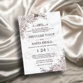 Invitation Marbre blanc Floral dentelle islamique Mariage mus