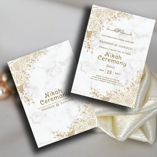 Invitation Marbre blanc Floral dentelle islamique musulman Ni