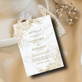 Invitation Marbre blanc Floral dentelle islamique musulman QR