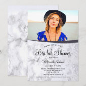 Invitation Marbre blanc floral moderne Fête de l'mariée photo (Devant / Derrière)