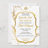 Invitation Marbre blanc Gold Star Bat mitzvah juif (Devant)