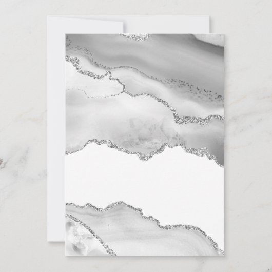 Invitation Marbre Blanc Gris Agate Simple Paillettes Argentée (Devant)
