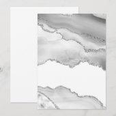 Invitation Marbre Blanc Gris Agate Simple Paillettes Argentée (Devant / Derrière)