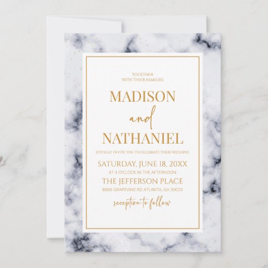 Invitation Marbre blanc gris or Marbre élégant mariage (Devant)