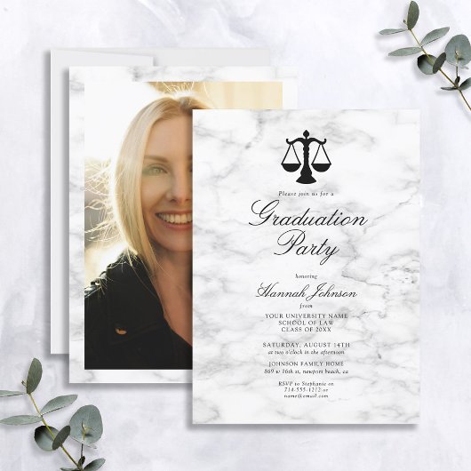 Invitation Marbre blanc Law School Photo Graduation Party