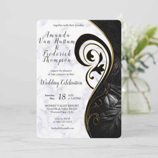 Invitation Marbre blanc moderne - Abstrait noir (Debout devant)