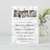 Invitation Marbre blanc moderne élégant Photo Collage Mariage (Debout devant)