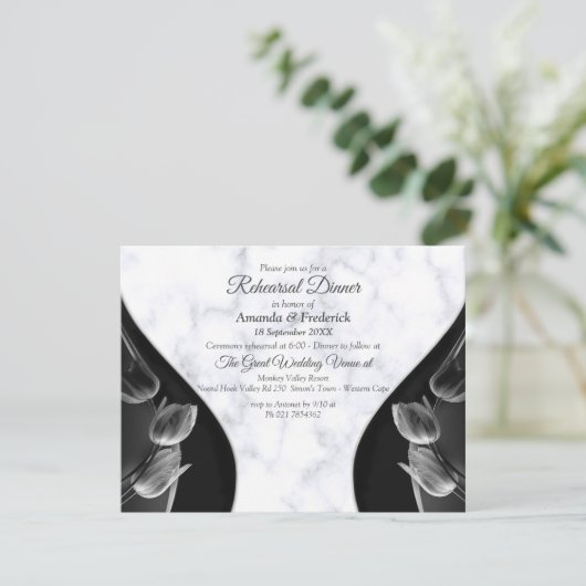 Invitation Marbre blanc moderne noir Abstrait (Debout devant)