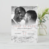 Invitation Marbre blanc moderne ombre photo gay mariage (Debout devant)