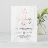 Invitation Marbre blanc moderne Rose Gold Script | MARIAGE (Debout devant)
