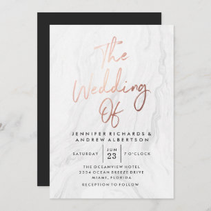 Invitation Marbre blanc moderne Rose Gold Script   MARIAGE