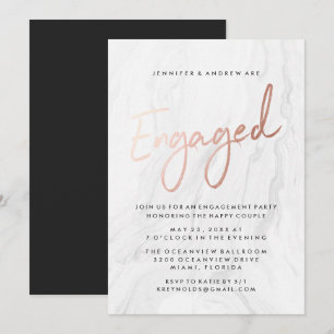 Invitation Marbre blanc moderne Rose or   Partie d'engagement