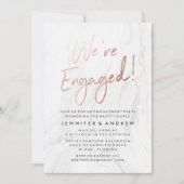 Invitation Marbre blanc moderne Rose or | Partie d'engagement (Devant)