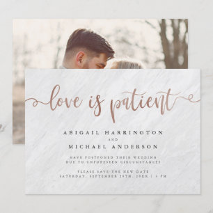 Invitation Marbre Blanc & Or Rose Script L'amour Est Patient