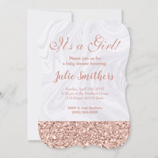 Invitation Marbre blanc Parties scintillant rose Baby shower (Devant)