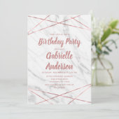 Invitation Marbre blanc Rose Gold Anniversaire Fête Invitatio (Debout devant)