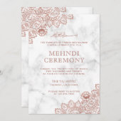 Invitation Marbre blanc Rose Or dentelle islamique Mehndi (Devant / Derrière)
