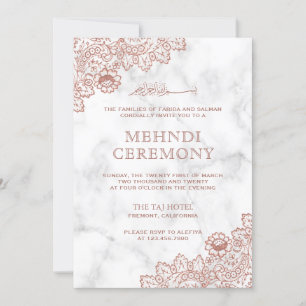 Invitation Marbre blanc Rose Or dentelle islamique Mehndi
