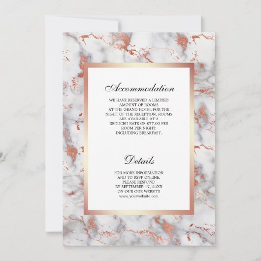 Invitation Marbre blanc Rose Or tout en un Mariage (Dos)