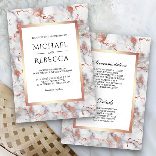 Invitation Marbre blanc Rose Or tout en un Mariage