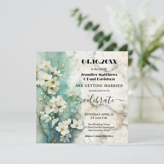 Invitation Marbre blanc tout en un Mariage (Debout devant)