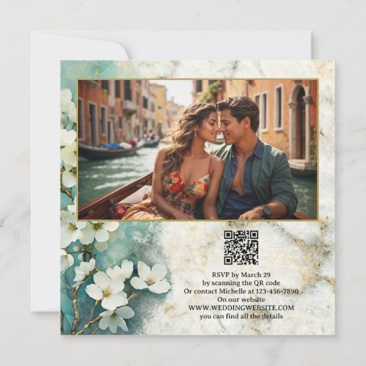 Invitation Marbre blanc tout en un Mariage (Dos)