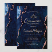 Invitation Marbre bleu Agate Rose or Tiara Quinceañera (Devant / Derrière)