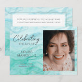 Invitation Marbre Bleu Avec Photo Fête De La Vie (Devant / Derrière)