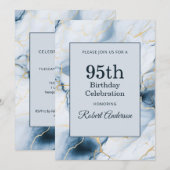 Invitation Marbre Bleu Clair 95e Anniversaire (Devant / Derrière)