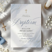 Invitation Marbre Bleu Doux Croix Baptême