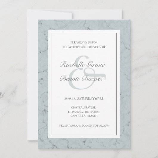 Invitation Marbre bleu épicéa blanc élégant mariage moderne (Devant)