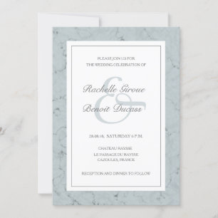 Invitation Marbre bleu épicéa blanc élégant mariage moderne