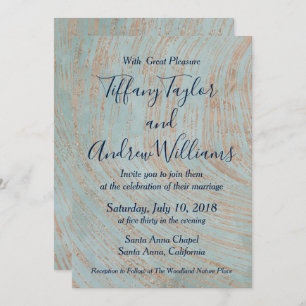Invitation Marbre bleu et Mariage en cuivre