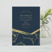 Invitation Marbre bleu foncé Marine & or Marbre chic Mariage (Debout devant)