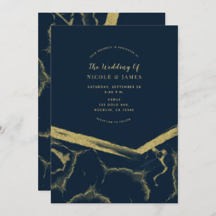 Invitation Marbre bleu foncé Marine & or Marbre chic Mariage
