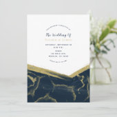 Invitation Marbre Bleu foncé & Or Chic Mariage moderne (Debout devant)