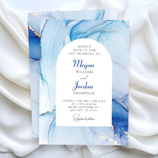 Invitation Marbre bleu mariage abstrait